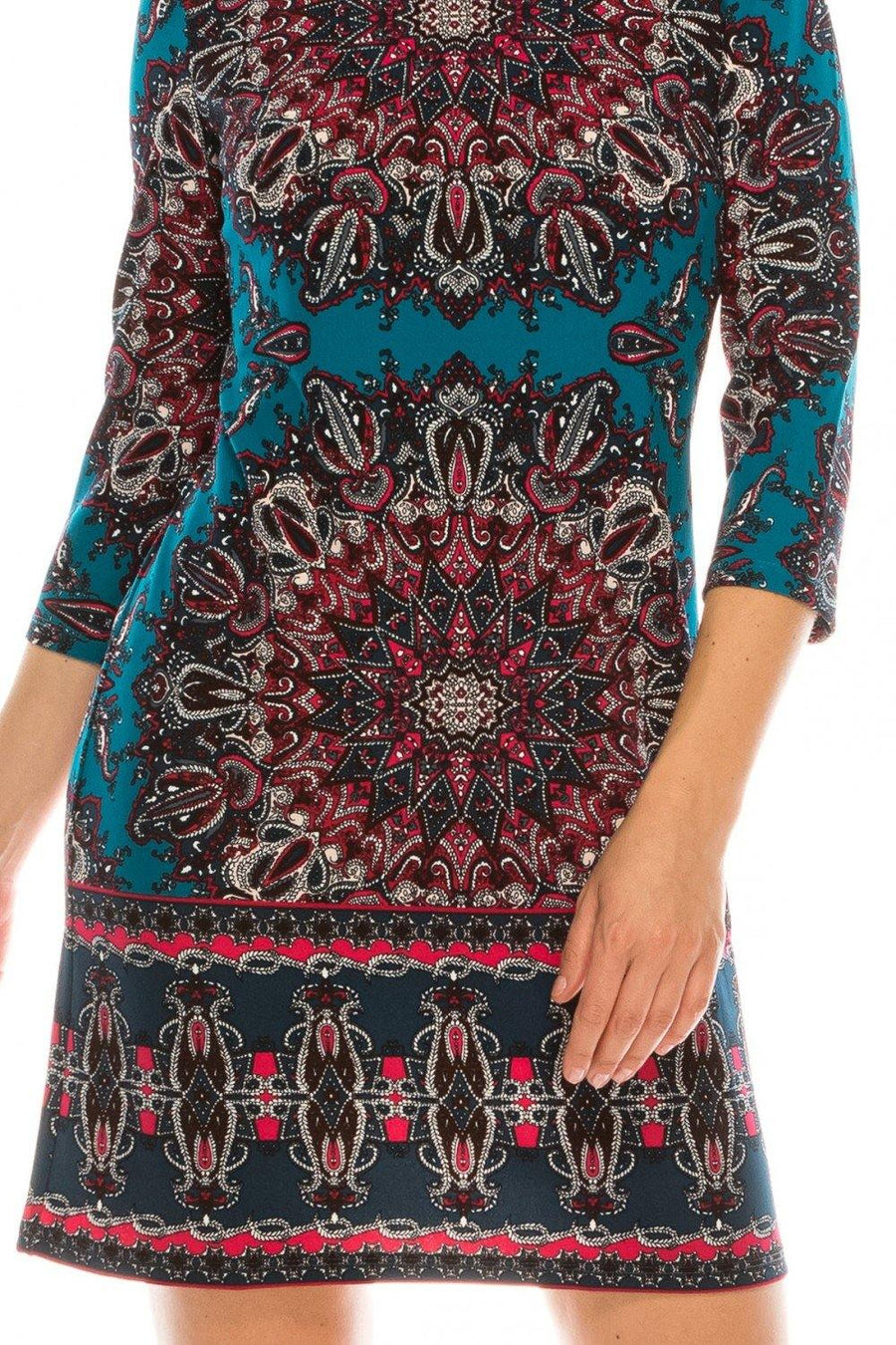 London Times Medallion Printed Short Dress - The Dress Outlet