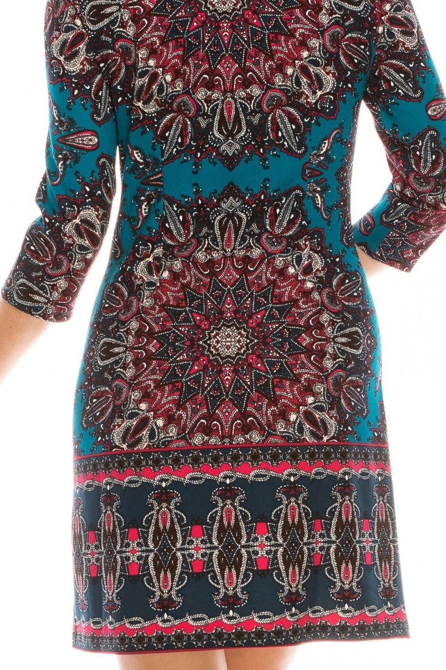 London Times Medallion Printed Short Dress - The Dress Outlet