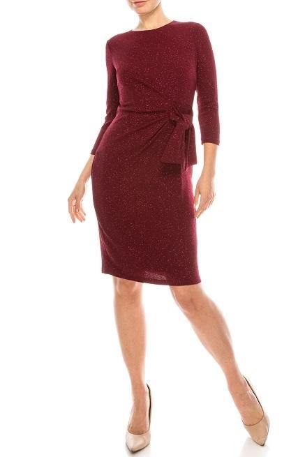 London Times Merlot Delight Metallic Bubble Crepe Sheath Dress - The Dress Outlet