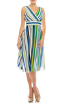 London Times Striped Surplice A-Line Dress - The Dress Outlet