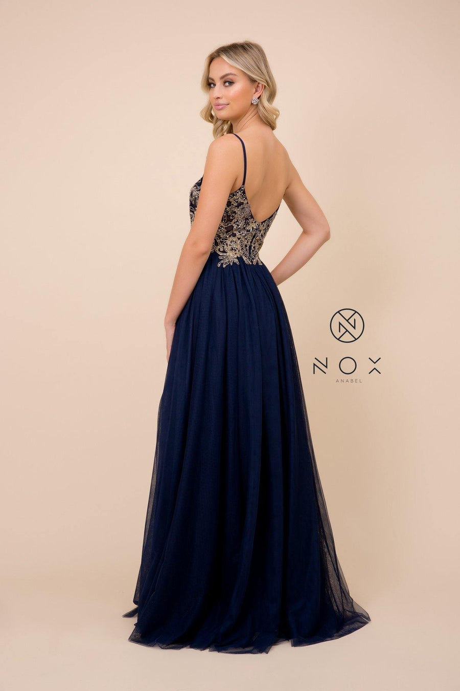 Long Applique Bodice Tulle Prom Dress Formal - The Dress Outlet Nox Anabel