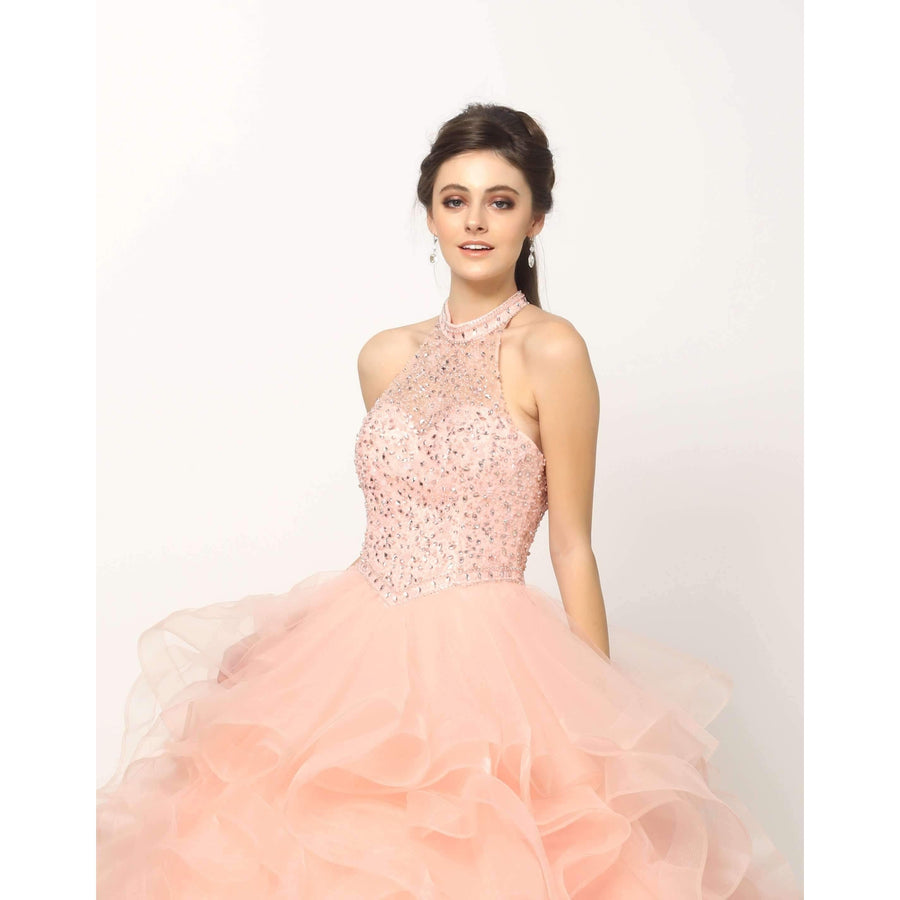 Long Ball Gown Beaded Halter Quinceanera Dress - The Dress Outlet Juliet