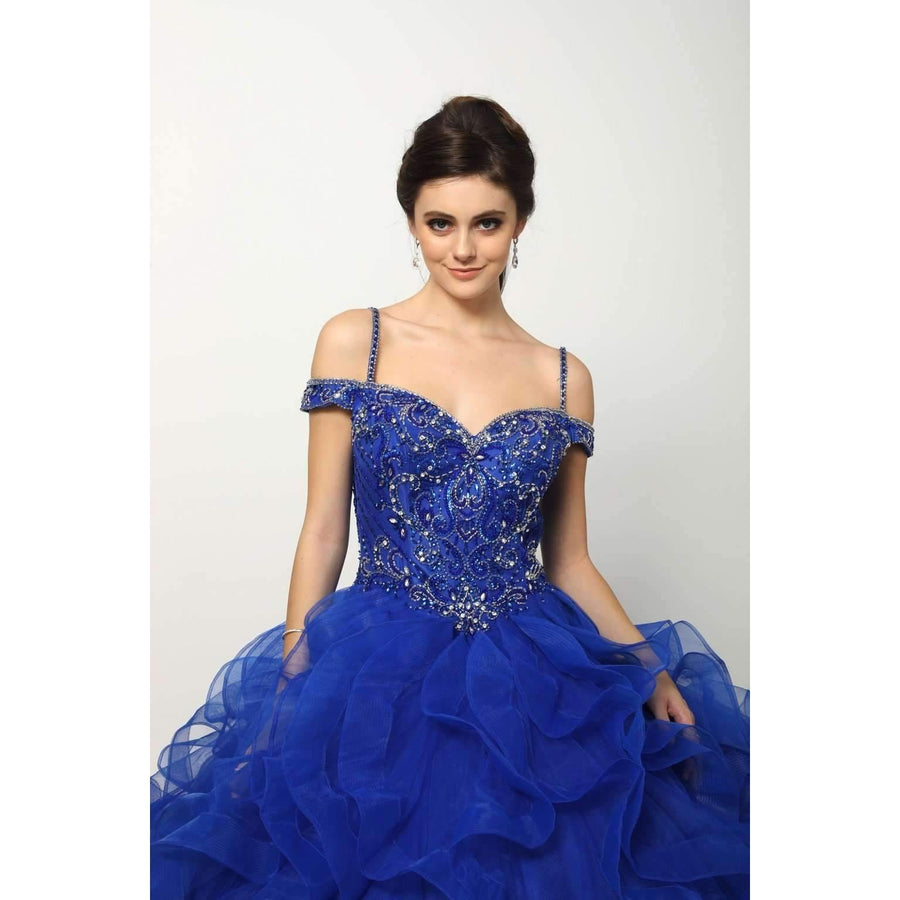 Long Ball Gown Off Shoulder Quinceanera Dress - The Dress Outlet Juliet