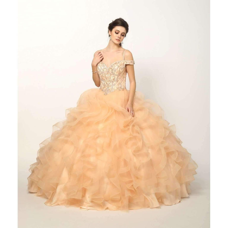 Long Ball Gown Off Shoulder Quinceanera Dress - The Dress Outlet Juliet