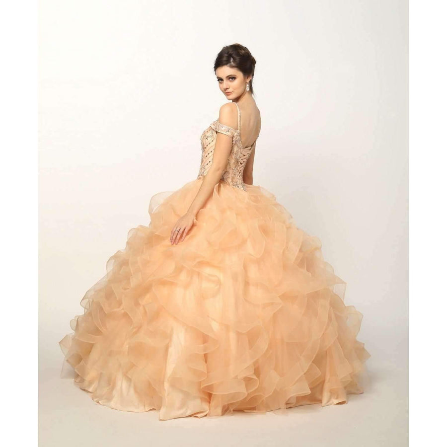 Long Ball Gown Off Shoulder Quinceanera Dress - The Dress Outlet Juliet