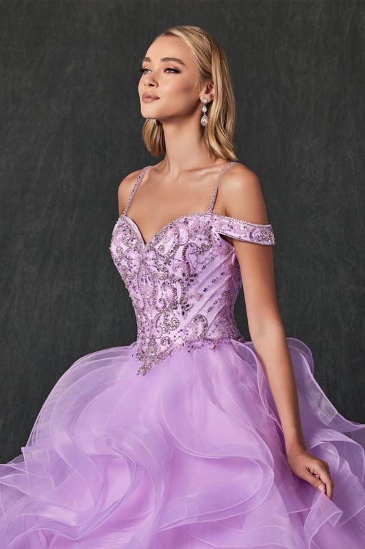 Long Ball Gown Off Shoulder Quinceanera Dress - The Dress Outlet