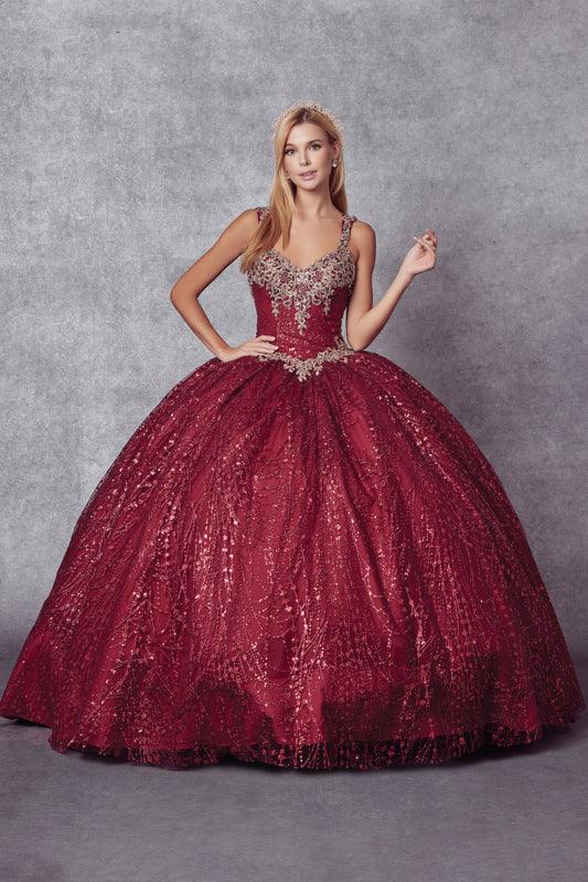 Long Ball Gown Quinceanera Glitter Dress - The Dress Outlet