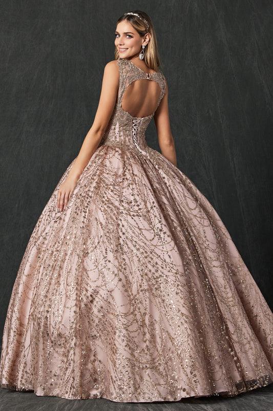 Long Ball Gown Quinceanera Glitter Dress - The Dress Outlet