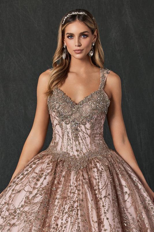 Long Ball Gown Quinceanera Glitter Dress - The Dress Outlet