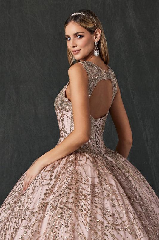 Long Ball Gown Quinceanera Glitter Dress - The Dress Outlet