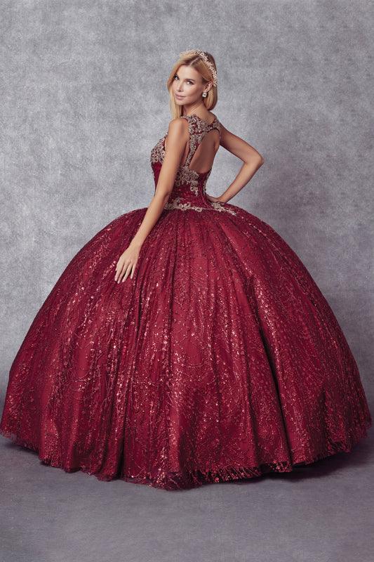 Long Ball Gown Quinceanera Glitter Dress - The Dress Outlet