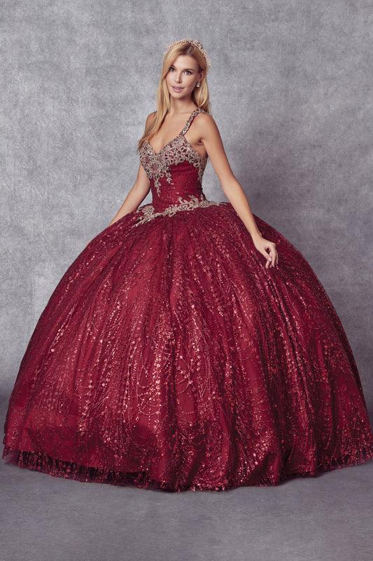 Long Ball Gown Quinceanera Glitter Dress - The Dress Outlet