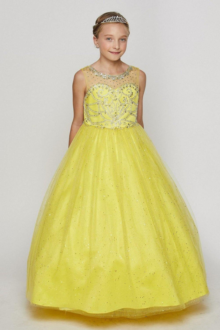 Long Beaded Party Flower Girl Dress - The Dress Outlet Cinderella Couture