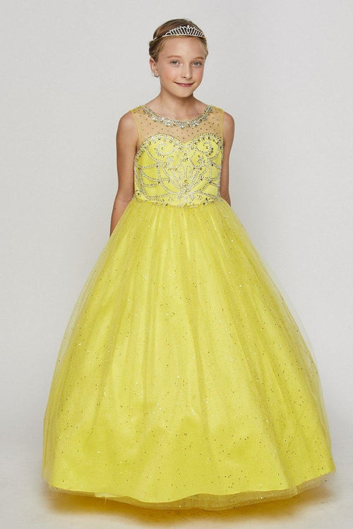 Yellow Long Beaded Party Flower Girl Dress for 184.99 The Dress Outlet