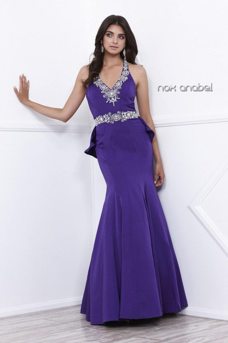 Long Beaded Ruffled Prom Dress Formal - The Dress Outlet Nox Anabel