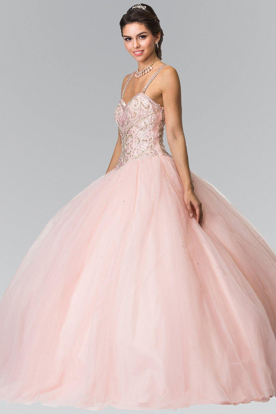 Long Beaded Strap Quinceanera Dress - The Dress Outlet Elizabeth K