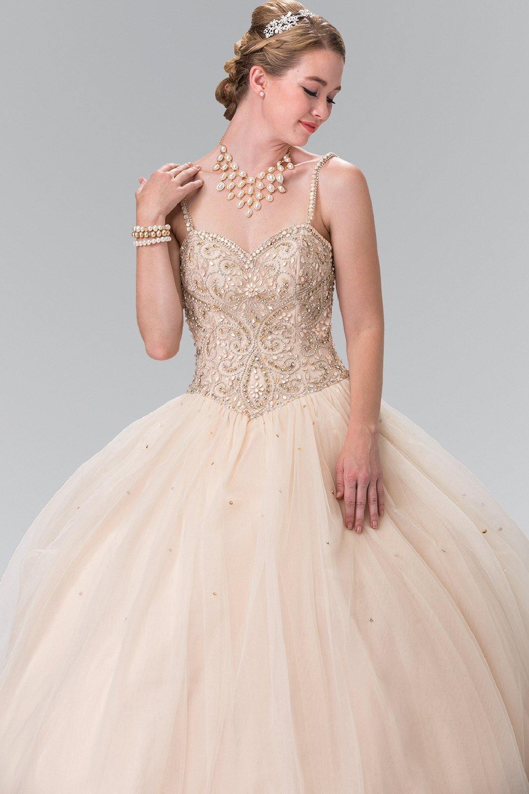 Long Beaded Strap Quinceanera Dress - The Dress Outlet Elizabeth K