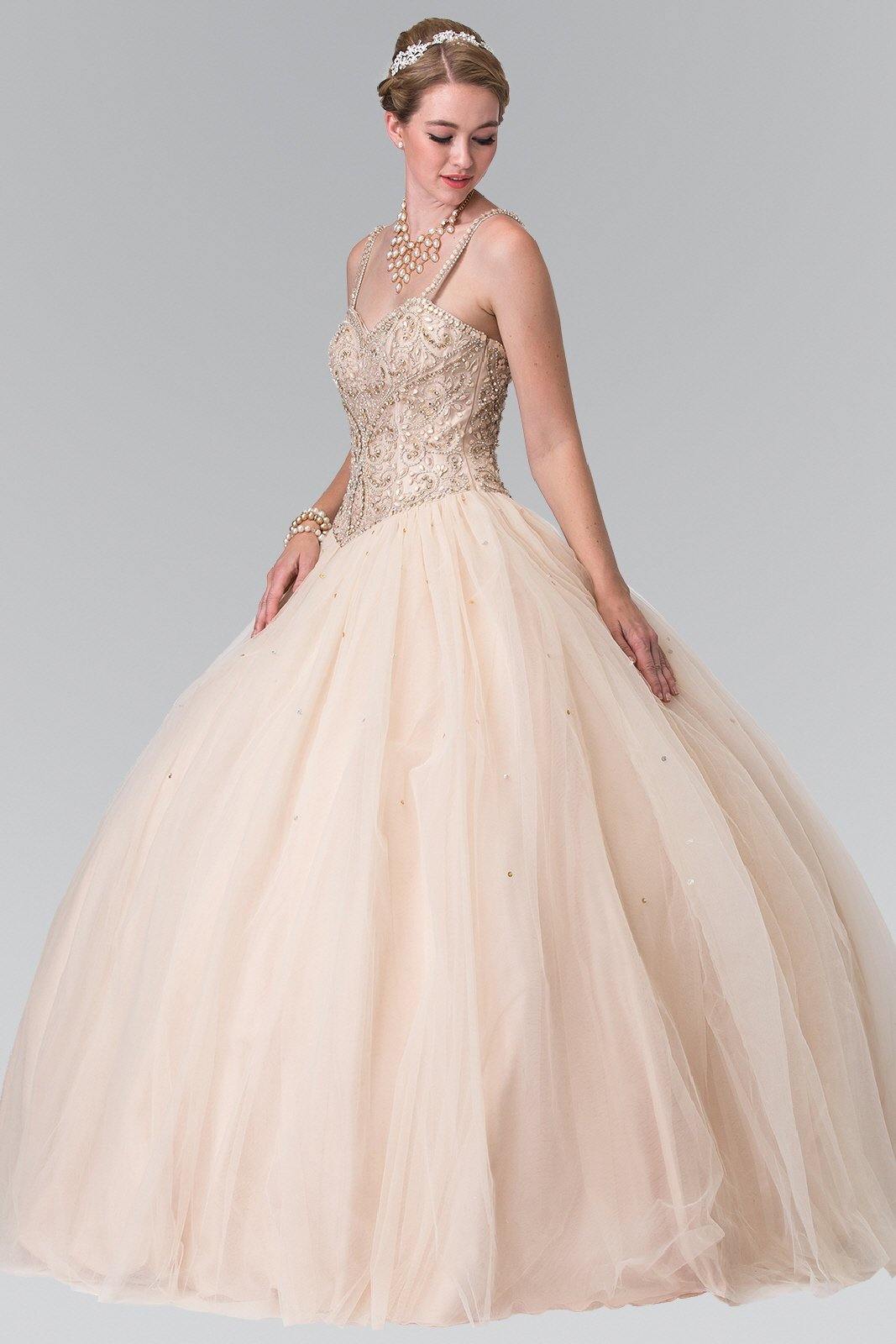 Long Beaded Strap Quinceanera Dress - The Dress Outlet Elizabeth K