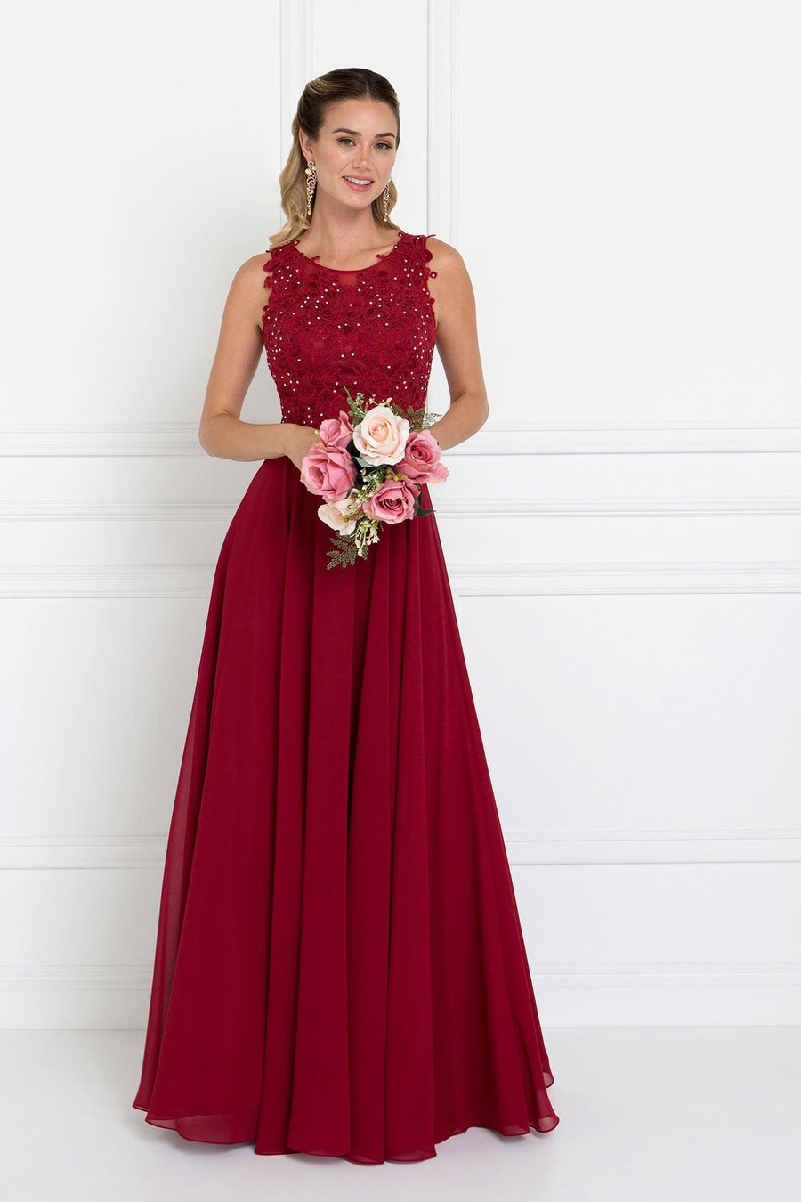 Long Bridesmaid Prom Dress Formal Burgundy