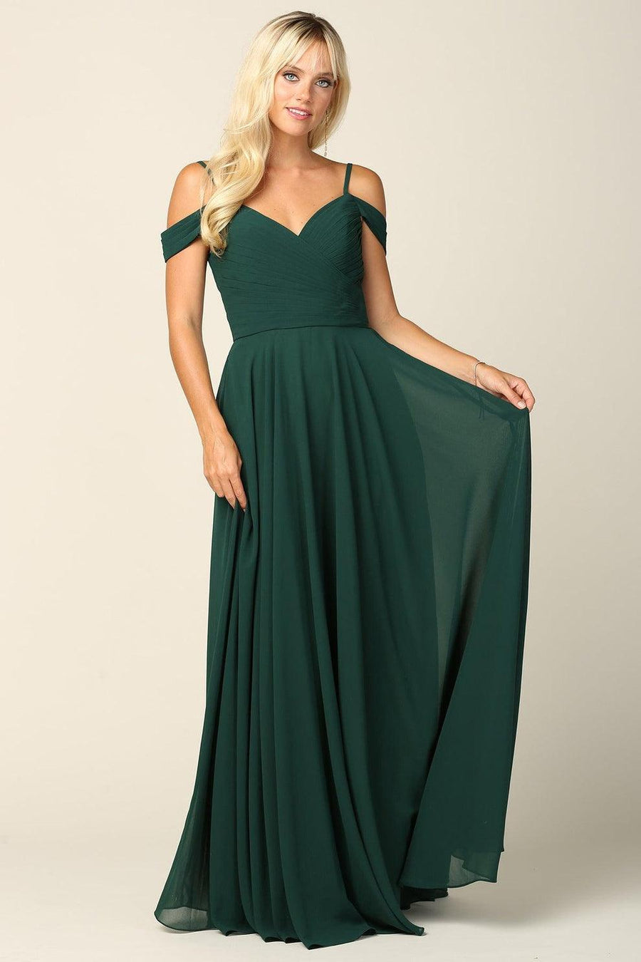 Long Bridesmaids Pleated Off Shoulder Chiffon Gown Sale