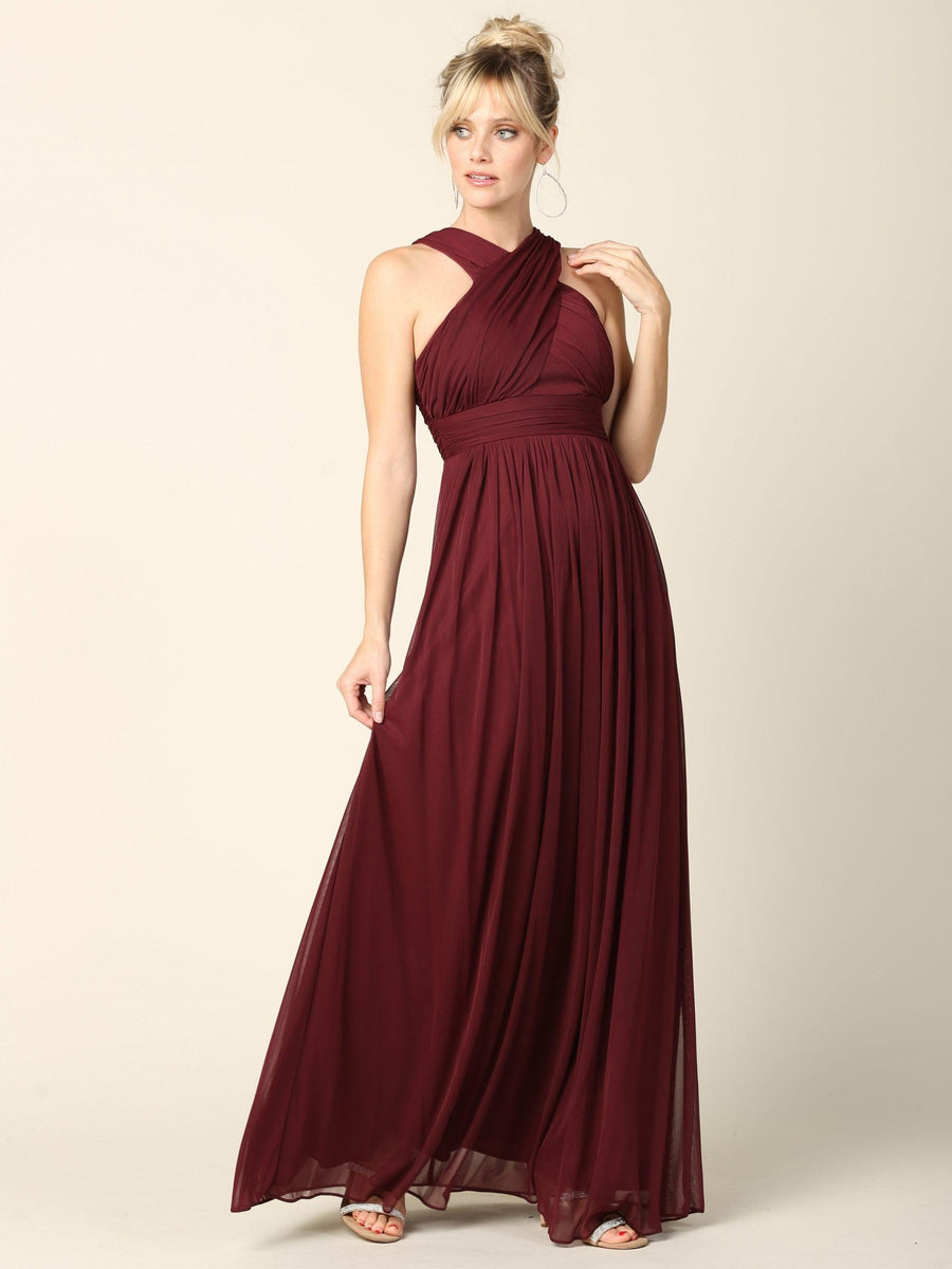 Long Criss Cross Halter Bridesmaids Dress Sale