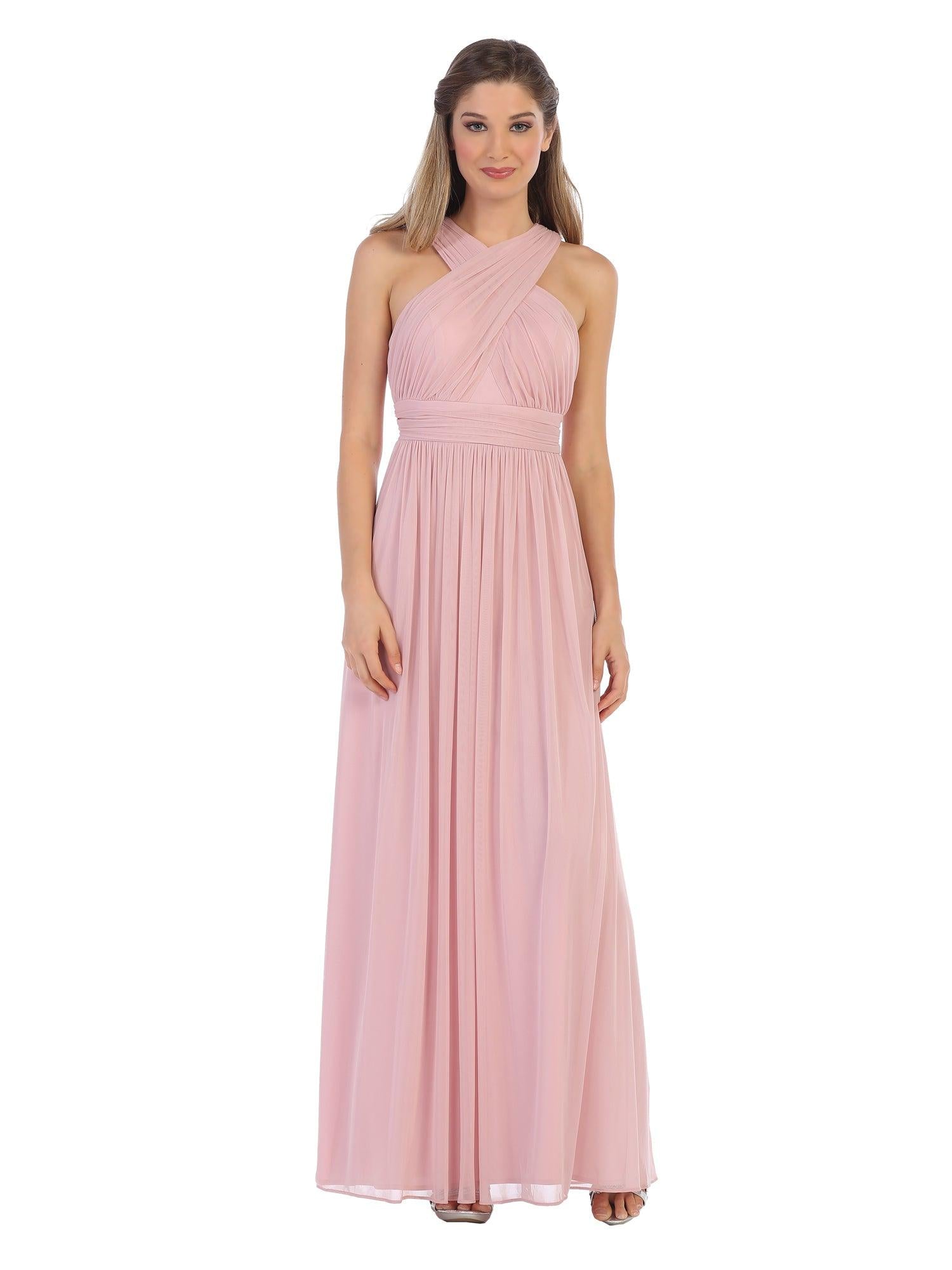 Dusty Rose Long Criss Cross Halter Bridesmaid Dress for $29.99 – The ...