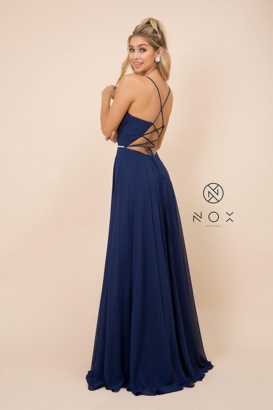 Long Deep V-Neck Dress Prom Dress - The Dress Outlet Nox Anabel