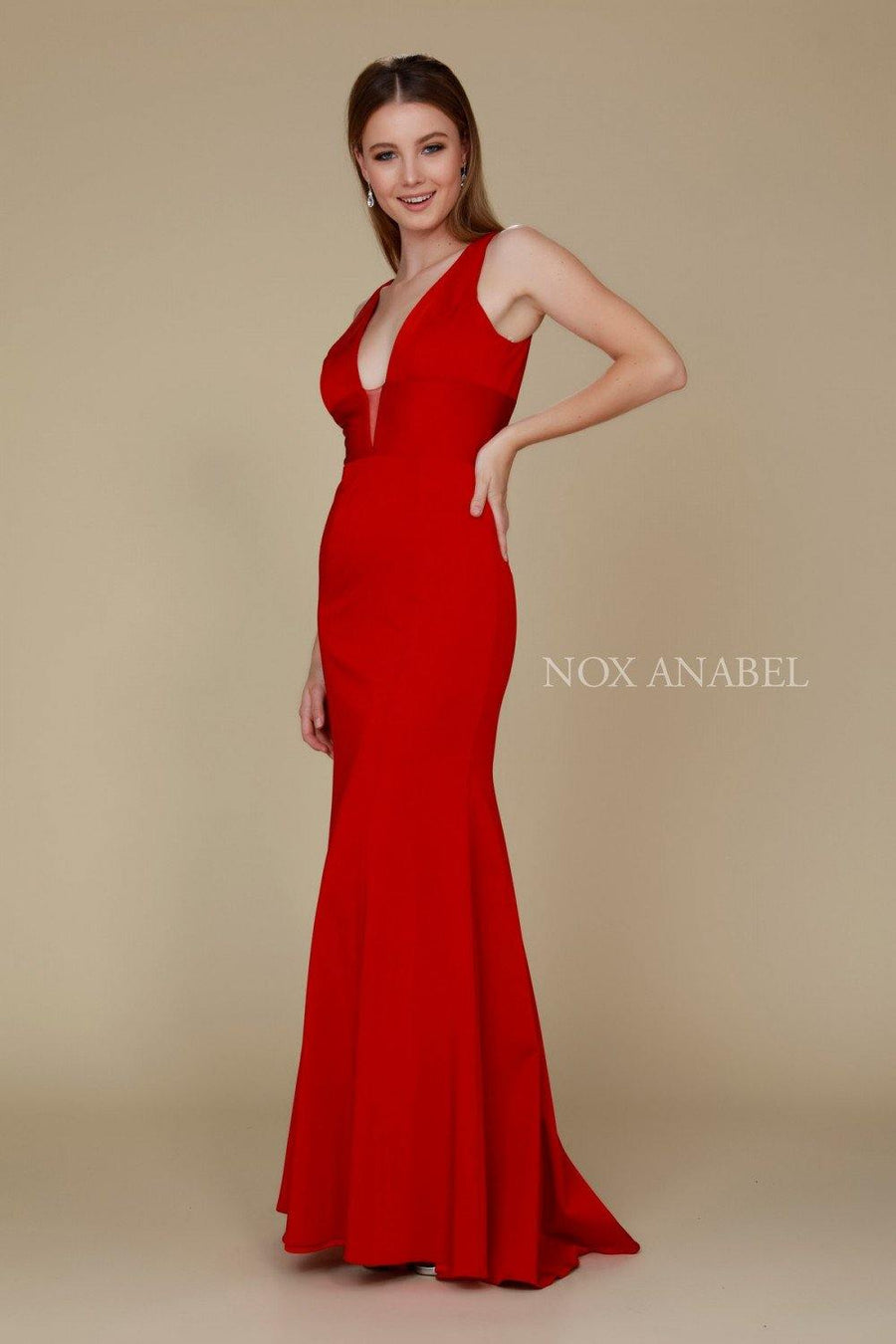 Long Deep V Prom Dress Evening Gown - The Dress Outlet Nox Anabel