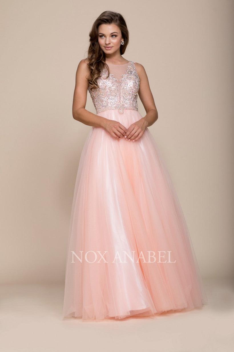 Long Evening Dress Formal Prom Gown Bashful Pink - The Dress Outlet Nox Anabel