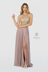 Long Evening Gown Open Back Prom Dress Tan Gold - The Dress Outlet Nox Anabel