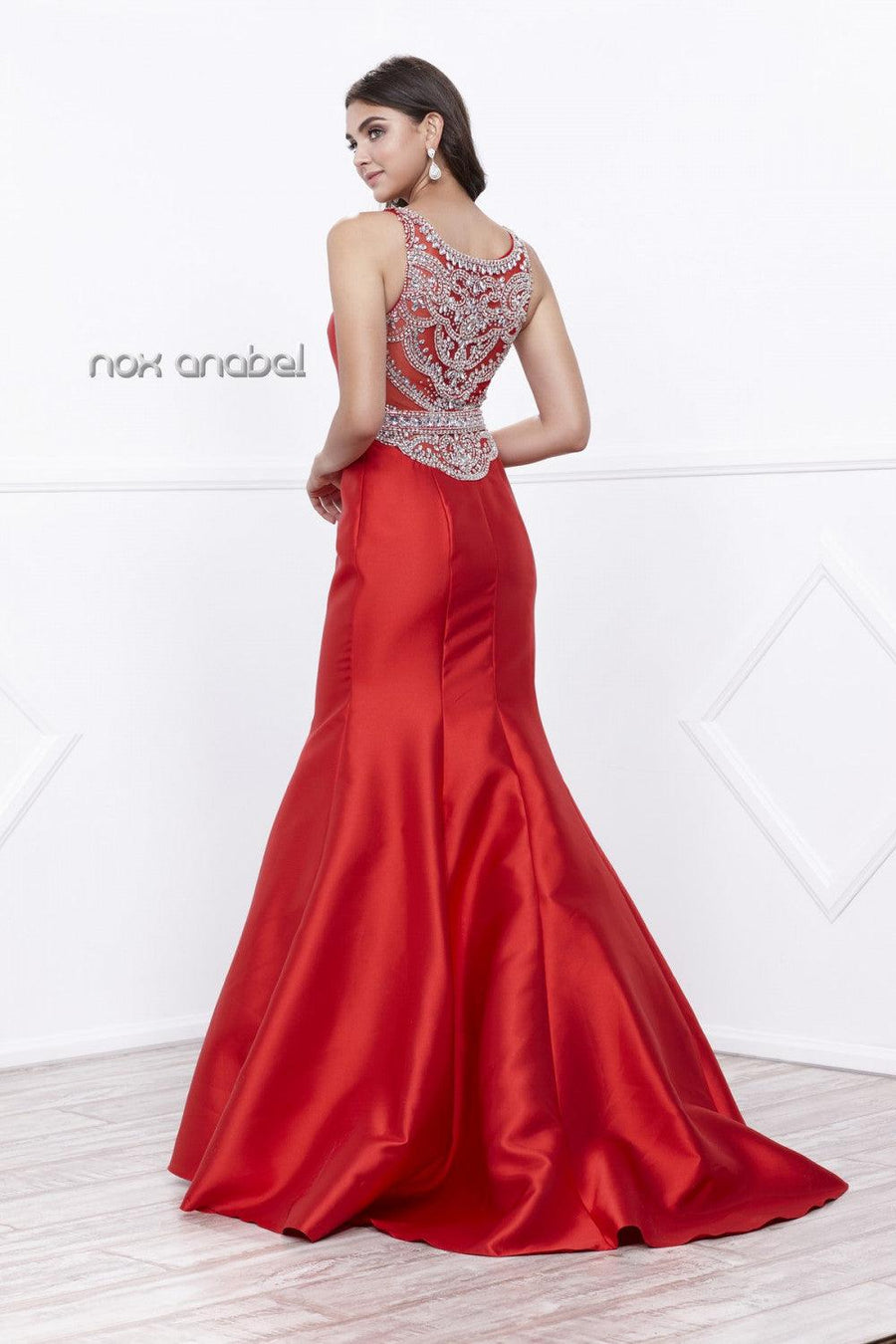 Long Evening Gown Prom Dress Beaded Back - The Dress Outlet Nox Anabel