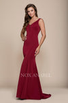 Long Fitted Formal Dress With Beaded Illusion Back - The Dress Outlet Nox Anabel