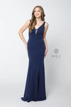 Long Fitted Formal Dress With Beaded Illusion Back - The Dress Outlet Nox Anabel