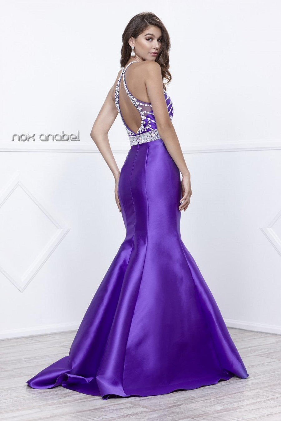 Long Fitted Formal Open Back Mermaid Prom Dress - The Dress Outlet Nox Anabel