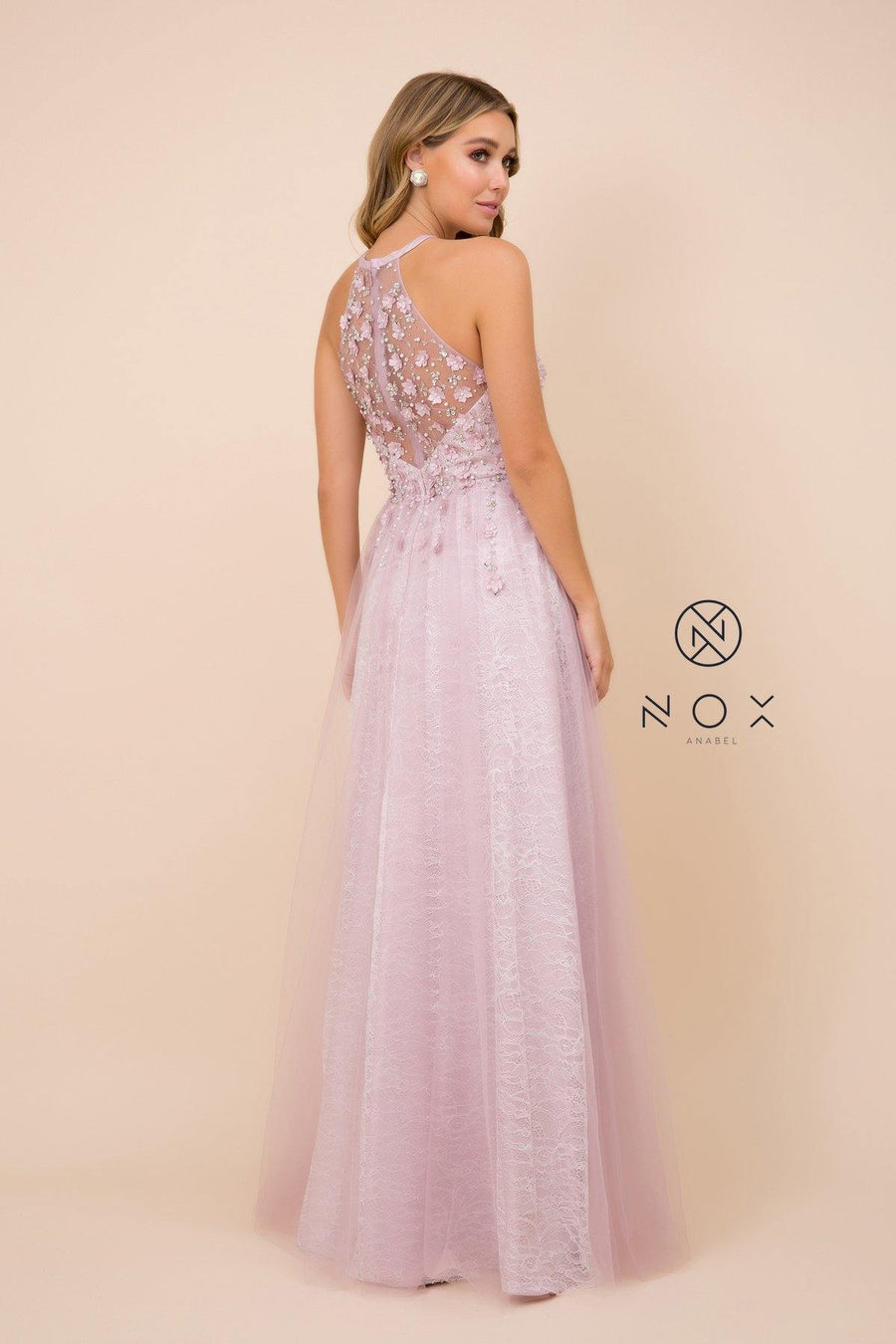 Long Floral Applique Prom Dress Evening Gown - The Dress Outlet Nox Anabel