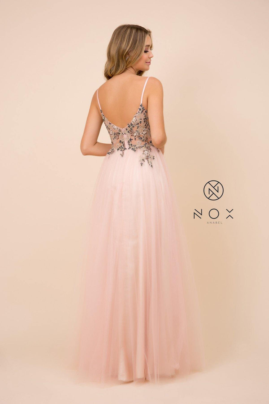 Long Floral Applique Prom Dress Evening Gown - The Dress Outlet Nox Anabel