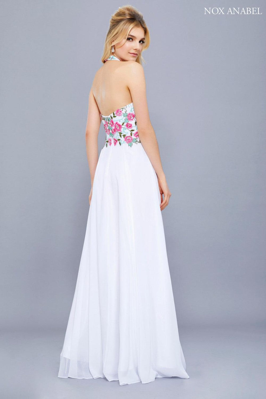 Long Floral Bodice Prom Dress Formal Evening Gown - The Dress Outlet Nox Anabel