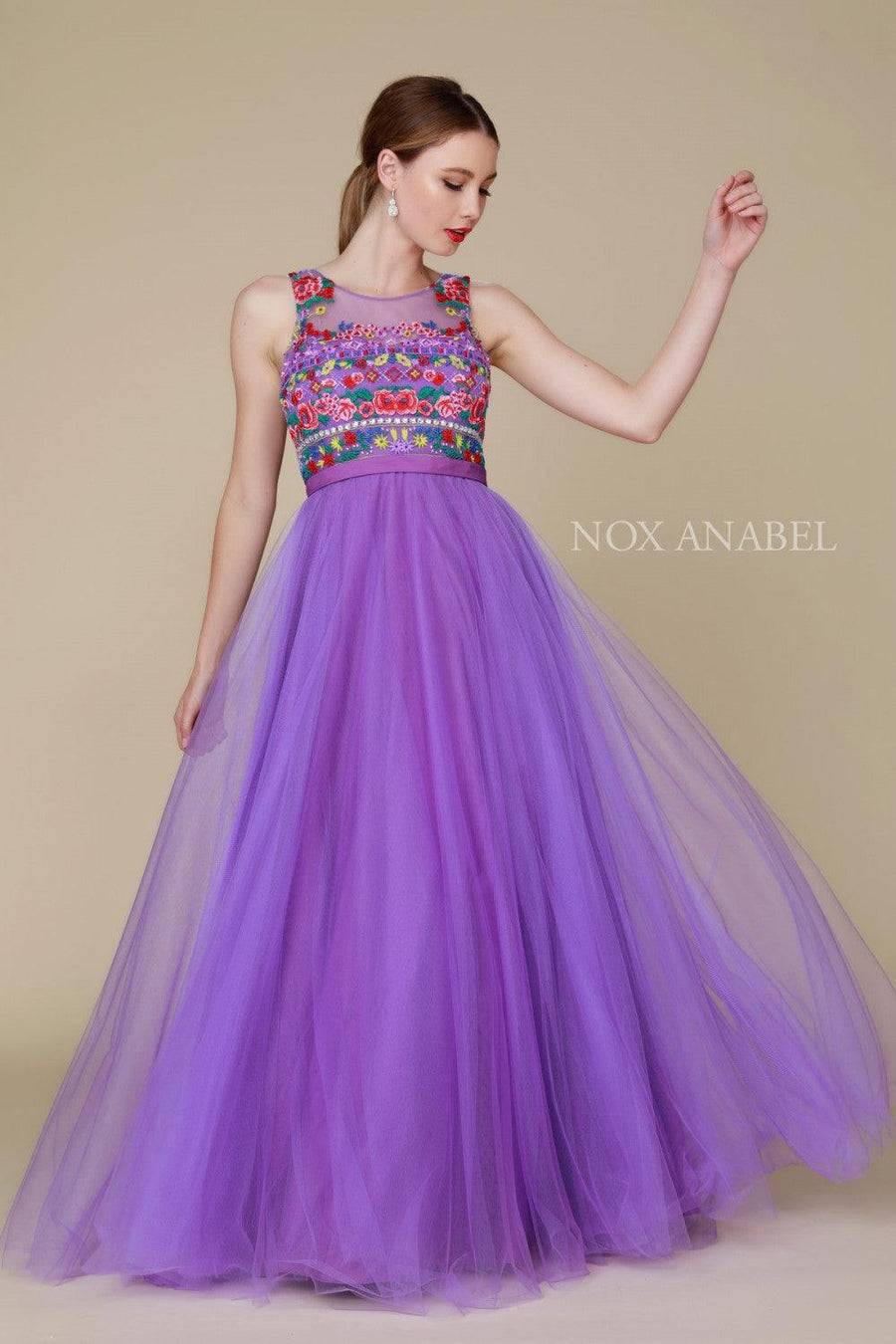 Long Floral Lilac Prom Formal Homecoming Dress - The Dress Outlet Nox Anabel