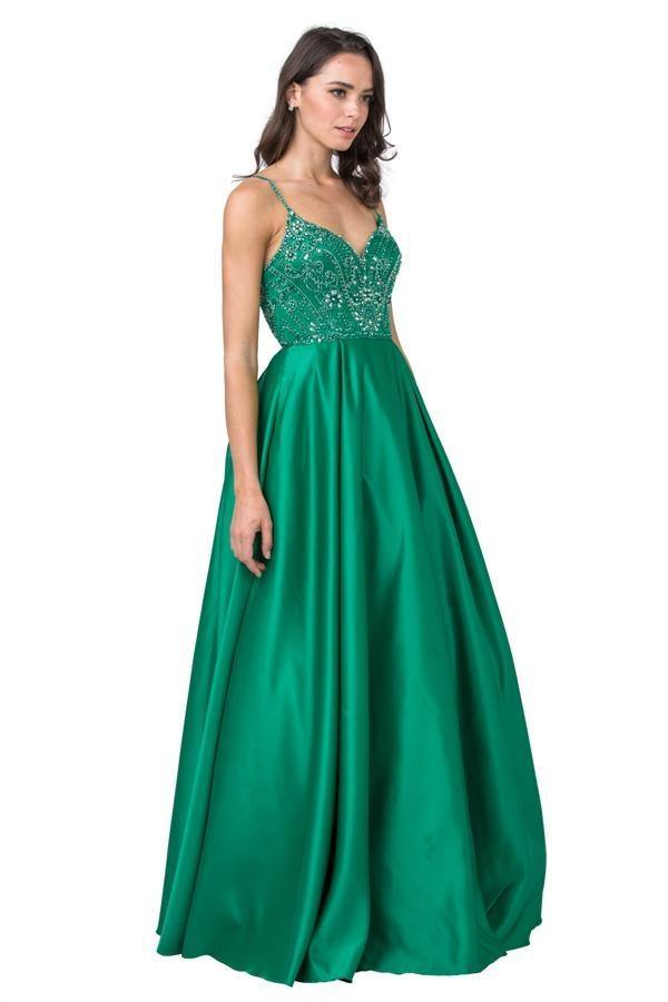 Long Formal Beaded Spaghetti Strap Prom Ball Gown - The Dress Outlet