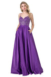 Long Formal Beaded Spaghetti Strap Prom Ball Gown - The Dress Outlet