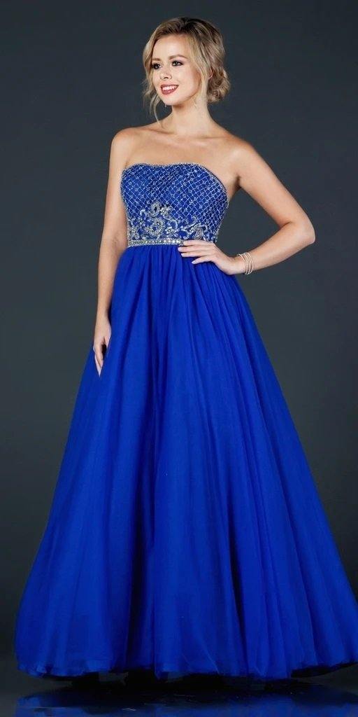 Long Formal Beaded Strapless Prom Ball Gown - The Dress Outlet