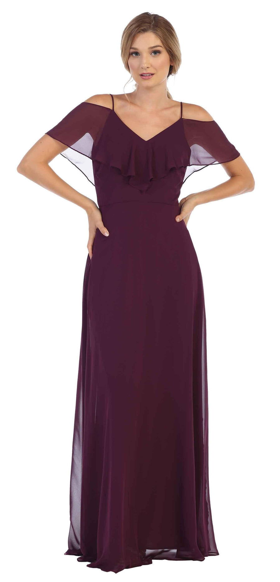 Plum 2XL Long Off Shoulder Formal Bridesmaids Chiffon Dress Sale