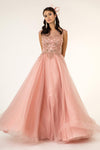 Long Formal Cap Sleeve Beaded A Line Prom Dress - The Dress Outlet