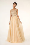 Long Formal Cap Sleeve Beaded A Line Prom Dress - The Dress Outlet