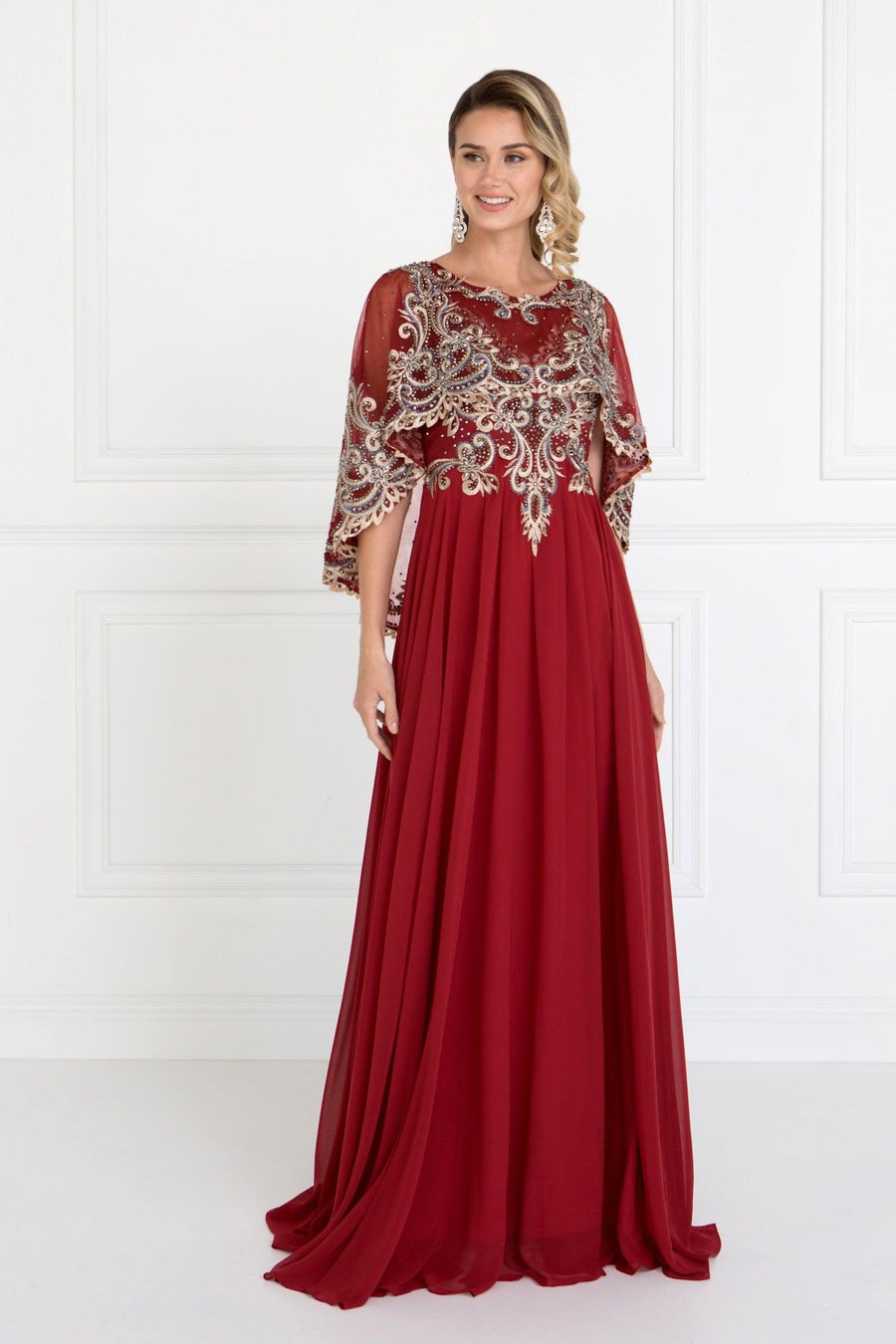 Long Formal Cape Sleeves Dress - The Dress Outlet Elizabeth K