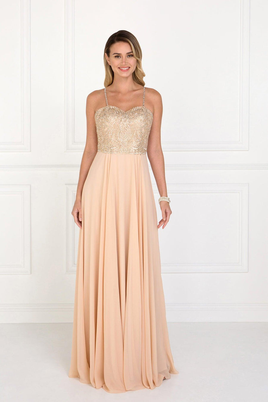 Long Formal Chiffon Spaghetti Strap Prom Dress - The Dress Outlet Elizabeth K