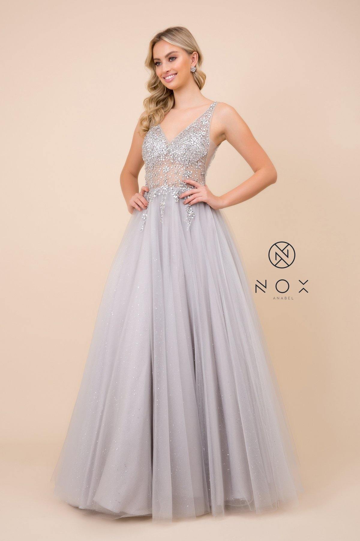 Long Formal Dress Glitter Prom Ball Gown - The Dress Outlet Nox Anabel