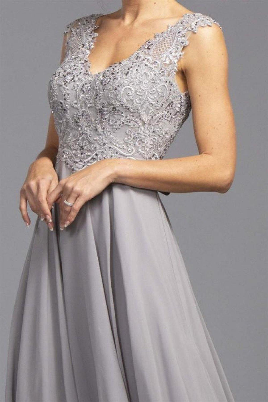 Long Formal Dress Slate Gray - The Dress Outlet ASpeed