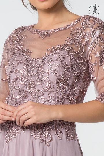 Burgundy Long Formal 3/4 Sleeve Mother of the Bride Dress | DressOutlet for  $181.99, – The Dress Outlet
