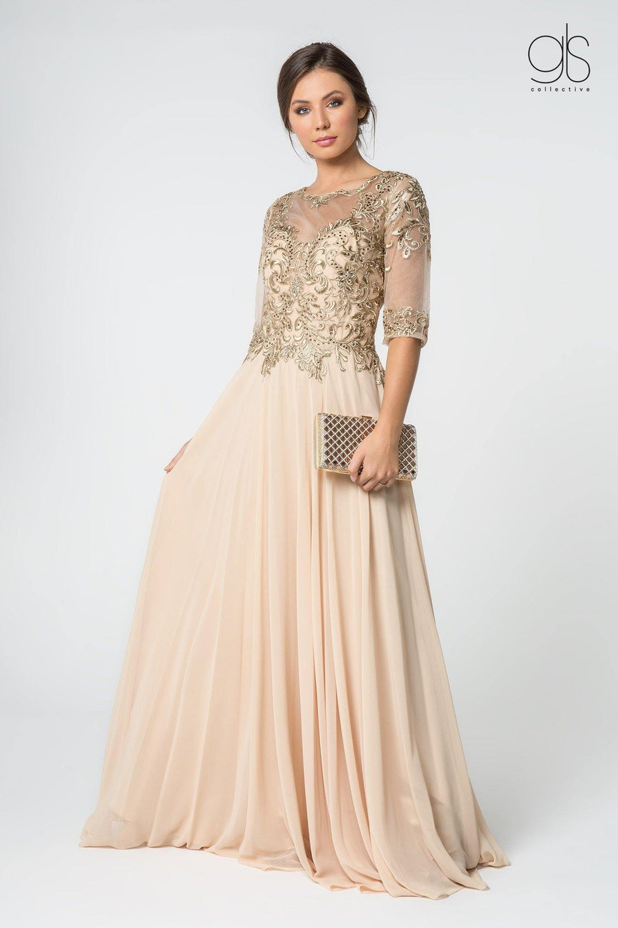 Long Formal Embroidered Mother of the Bride Chiffon Gown - The Dress Outlet Elizabeth K